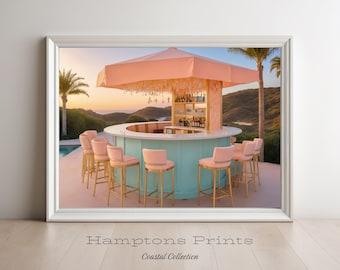 California Bar Printable Art Print | Downloadable Art Prints | Malibu California Cocktail Bar Wall Art | Pastel Bar Cart Art Pink