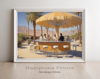 Impressão de arte de bar de Palm Springs | Impressão de arte para download em casa | Arte de parede vintage de bar de coquetéis de Palm Springs | Arte vintage de carrinho de bar amarelo