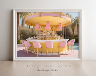 Palm Springs Bar Art Print | Downloadable Art Prints | Vintage Palm Springs Cocktail Bar Wall Art | Vintage Yellow Bar Cart Art Pink