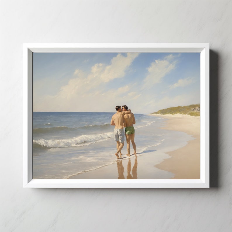 Fire Island Art Gay Artwork Impressionist Style | Cherry Grove New York Summer Art | Fire Island Pines Gay Couple Original LGBTQ Art image 9