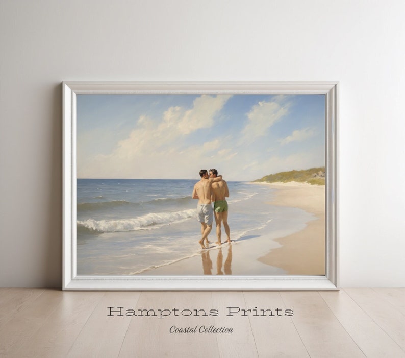 Fire Island Art Gay Artwork Impressionist Style | Cherry Grove New York Summer Art | Fire Island Pines Gay Couple Original LGBTQ Art image 1