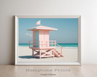 Miami Lifeguard Stand Art Print | Downloadable Art Prints | Digital Download Art | Pink Miami Beach Wall Art to Print AI Generator Art Basel
