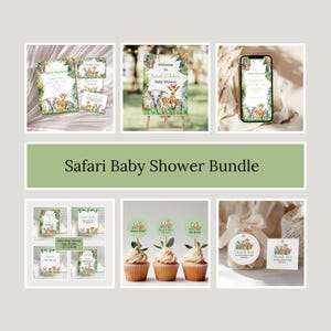 Editable Safari Baby Shower Bundle: Invitations, Signs, Cupcake Toppers (Digital Download)