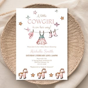 Cowgirl Baby Shower Invitation Template, Editable Western Invite, A Little Cowgirl Is On Her Way, Digital Invitations