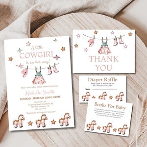 Cowgirl Baby Shower Invitation Bundle, Editable Western Baby Shower Invitation Templates, A Little Cowgirl, Digital Invitations