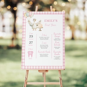 Pink One Silly Goose Milestone Board, Goose 1st Birthday, Editable First Milestones , First Birthday Decorations
