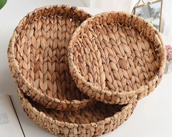Hand-Woven Round Rattan Tray | tray for decoration and storage of jewelry, decorative objects or fruits, in the kitchen, living room and bedroom