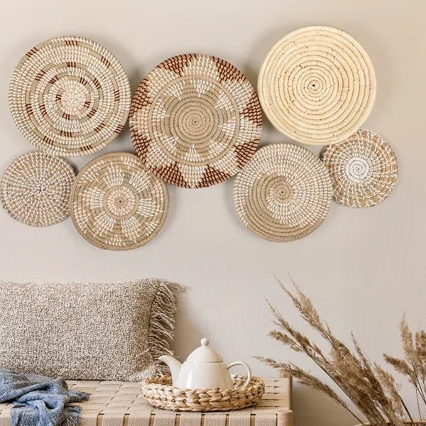Rattan Wall Basket Set 100% Pure Handmade Texture Boho Style - Unique Crafts for a Chic Home