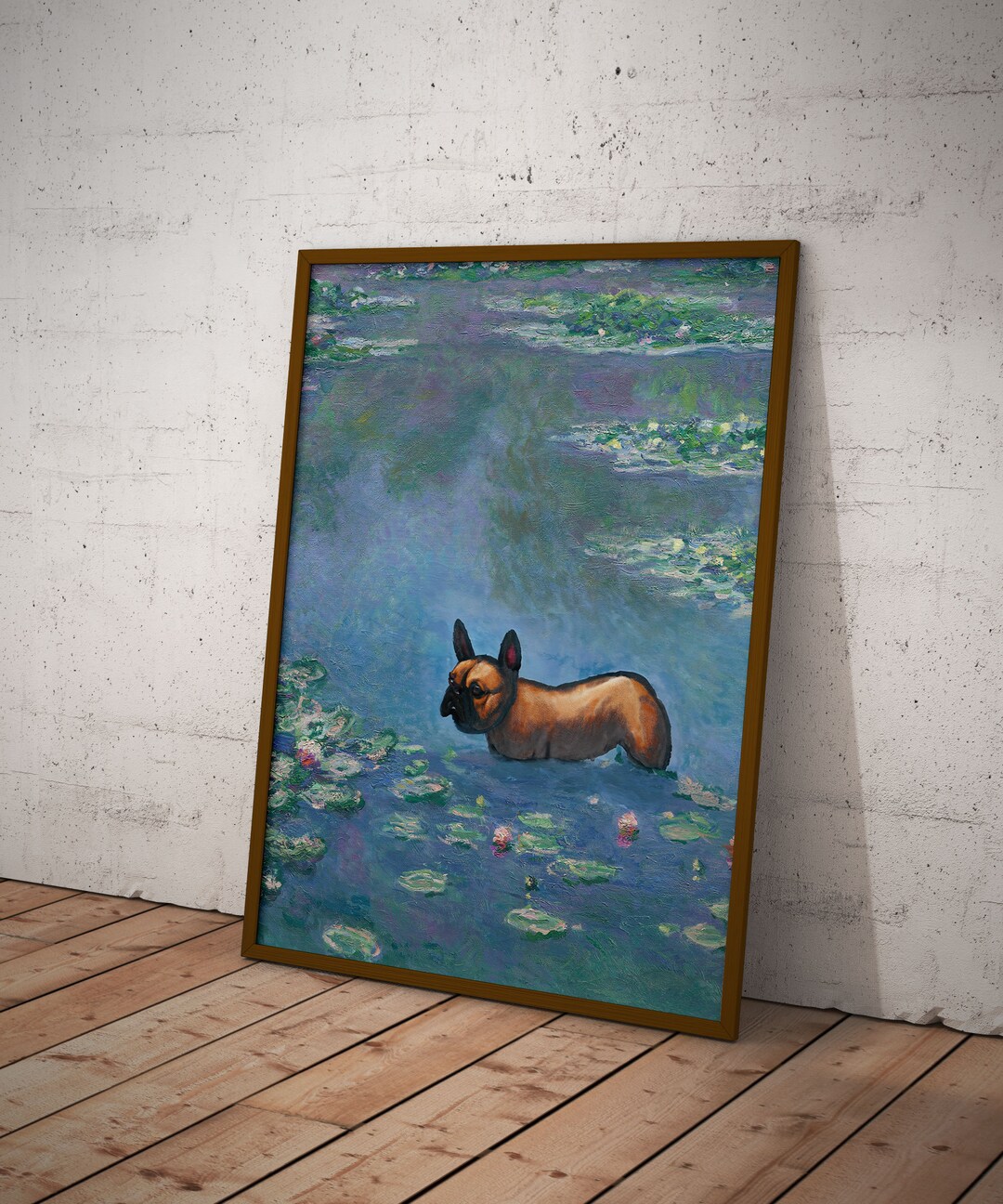 Poster Claude Monet - Water Lilies With French Bulldog, Frenchie, Funny ...