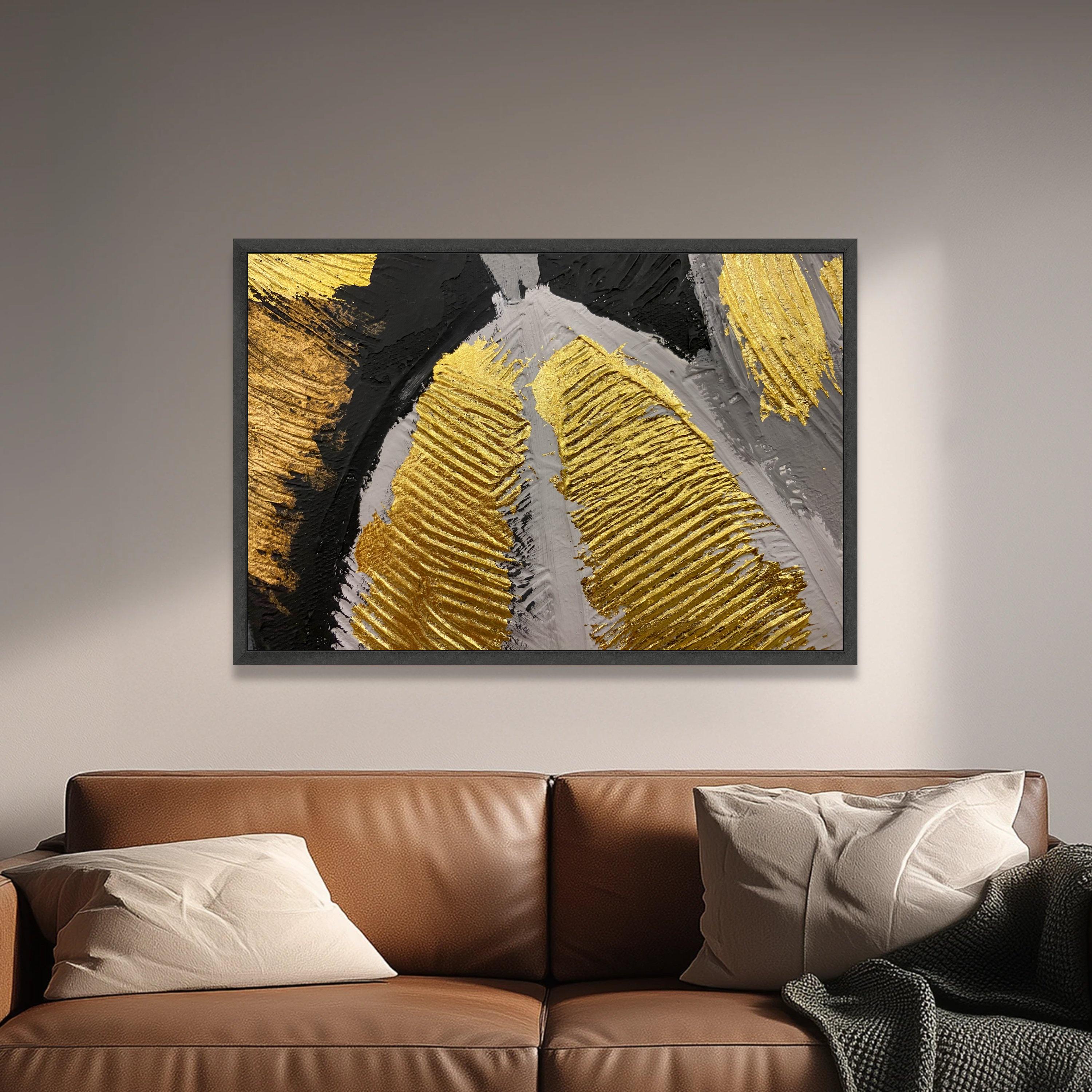 Abstract Gold Texture Canvas Wall Art, Black and Gray Modern Painting ...