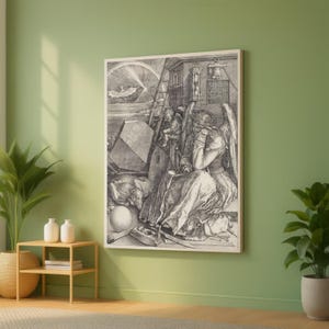 Melencolia I Gravur Leinwand Wandkunst, Albrecht Dürer Klassischer Druck, Renaissance Kunst Dekor, Historische Schwarz-Weiß-Illustration, Bereit