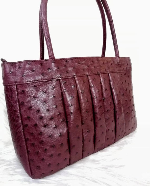 Genuine Ostrich Leather Bag Vintage Handbag Red Wine Leather Bag Ostrich Handbag Shoulder Bag