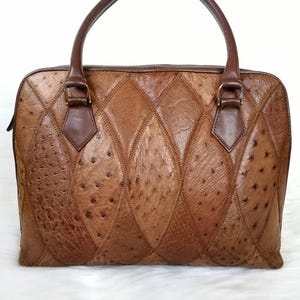Vintage Ostrich Leather Handbag, Brown bag, Vintage Patchwork Leather bag, Genuine Ostrich Leather Vintage Handbag
