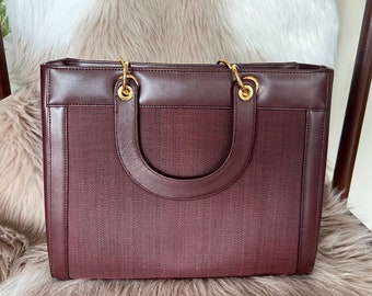 Vintage Red-Wine colour horse hair Handbag with foldable Leather Top handle, with golden metal hardware, Rigid box genuine leather bag