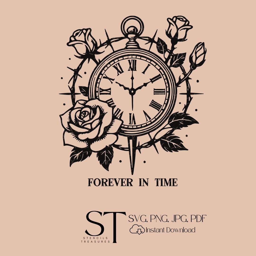 Forever Time Clock Forever in Time SVG | Gothic Clock and Roses | Dark Romance Anniversary ...