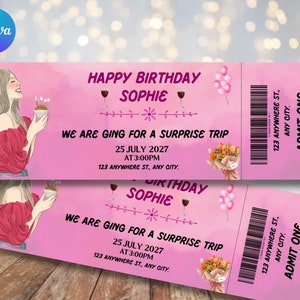 Editable Surprise Trip Ticket, Surprise Boarding Coupon Pass, Event Ticket template, Fake Plane Travel, Gift Printable, Instant Download