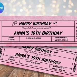 Mädchen-Geburtstags-Einladungskarte Rosa Glitzer-Geburtstags-Einladung Mädchen-Glitter-Einladung Lachsrosa Ticket einladen Sofort bearbeiten und drucken