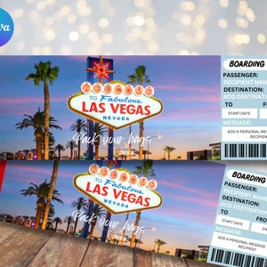 Printable LAS VEGAS Surprise Trip Gift Ticket. Boarding Pass. Printable Ticket. Trip Ticket. Vacation Ticket. Editable PDF Instant Download