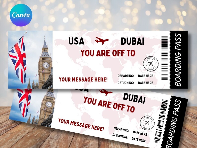Editable Boarding Pass Canva Template, Printable Airline Ticket ...