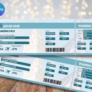 Editable Boarding Pass Template, Printable Boarding Ticket, Canva Boarding Pass Surprise Trip, Airline Ticket Canva, Digital Download