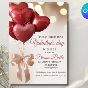 Convite para o Dia dos Namorados Convite para a Festa do Dia dos Namorados Coração Doce Floral Doce Amor Brunch Convite para o Dia dos Namorados Rosa Vermelho Corações Convite