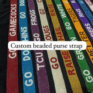 Custom Beaded Purse Strap | Personalized Game Day Bag Strap |  Adjustable College Sports Fan Gift for Her Customized Name Beaded Strap |