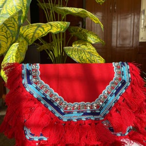 Red Boho Beaded Bag - Teal Glass Seed Beads Crossbody | Handmade Festival Clutch Purse | Wedding Party Gift, Artisan Statement Beaded Bag
