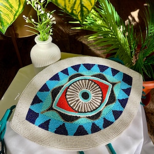 Handgefertigte Evil Eye Perlen Geldbörse - Boho Clutch & Crossbody Bag, Good Luck Mal de Ojo Abend-Party-Accessoire | Evil Eye Perlen Tasche