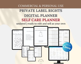 PLR Digital Weekly SelfCare Planner, Monthly Mental Health Canva Template, Printable Daily Wellness & Fitness Tracker, 30 Day Challenge PDF
