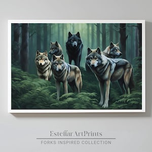 Wolves | The Quileutes | Werewolf Pack Artwork | Alpha Wolf Wall Art | Gothic Painting | Dark Magic Forest | Hoa Hoa Season | Digital