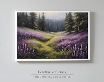 The Meadow | Scenic Wall Art | Digital Artwork | Wildflowers Painting | Flower Landscape | Home Decor | Purple Flowers Print | Book Fan Art