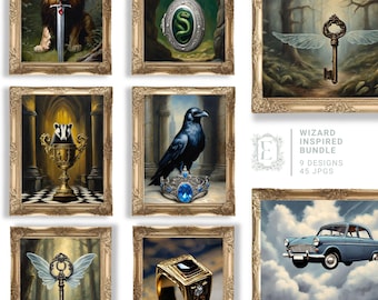 Wizard Inspired Gallery Wall Bundle | Digital Download | Magic Wizard School | Wizard World | Subtle Fan Art | Moody Fall Wall Art | JPGs