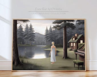 Forest Wall Art  | Eras Wall Art | folklore Artwork | Eras Nursery | Lake Cottage Landscape | Quaint Cottage Core Artwork | folklore
