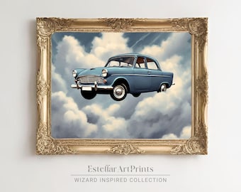 Flying Car Artwork | Fan Art | Wizard Inspired | Moody Wall Art | Subtle Fantasy Decor | Digital | Wizard World Poster | Wizard World | Ford