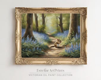 Whimsy Woodland Chipmunk | Enchanted Art Print | Elegancki wystrój | Natura Printable Wall Art | Vintage Oil Painting | Grandmillennial Art