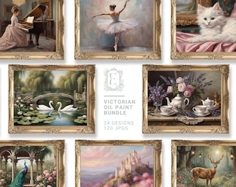 Victorian Oil Painting Bundle | Digital Download | Vintage Gallery Wall Art | Coquette Room Decor | Vintage Aesthetic | Maximalist Art Set