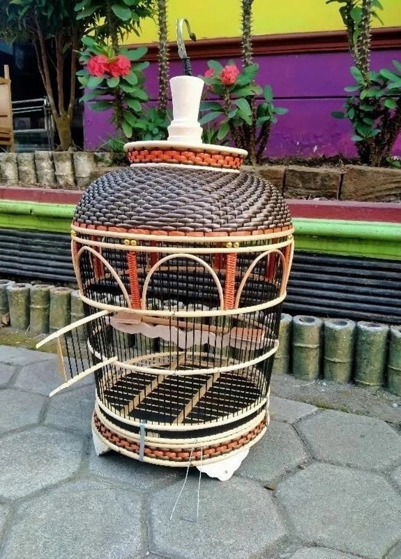 Very Large Decorative Bird Cage With Rattan Rooster Motif Outdoor