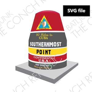 Key West Südlichsten Punkt Marker Illustration SVG-Datei Vektor, Florida Boje Monument 90 Miles rot schwarz gelb digitaler Download Grafik