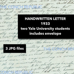 1933 carta manuscrita 2 páginas EE.UU. dos universitarios Universidad de Yale incl. sobre descarga digital escanear 3 archivos JPG papel de álbum de recortes Inglés
