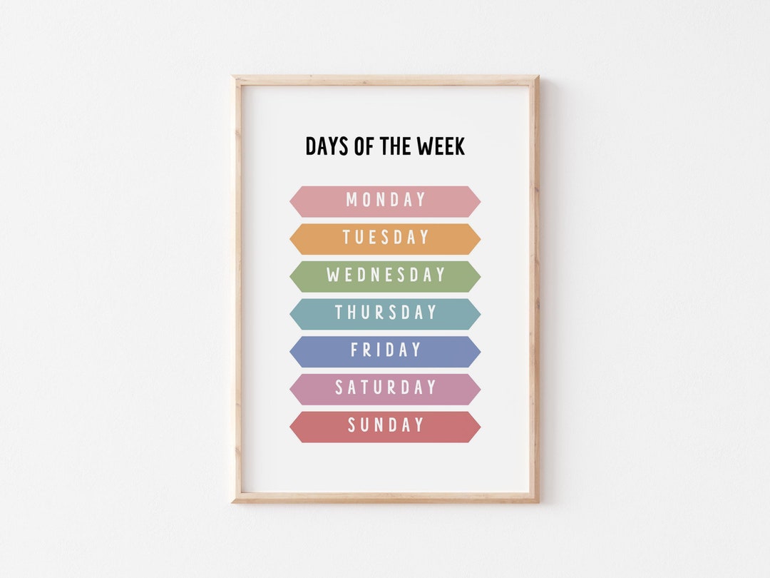 Days of the Week Poster, Printable Days of the Week Poster, Days of the ...