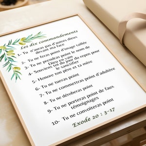 Bible verse in French, The 10 commandments, Exodus 20: 3-17, Christian wall art, Christian decoration, Bible quote, Christian