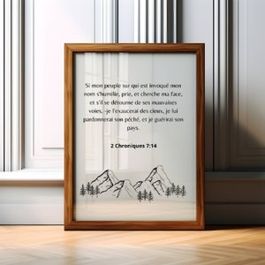 Bible verse in French, 2chronicles 7:14, Christian wall art, Christian decoration, Bible quote, Christian, Poster to frame