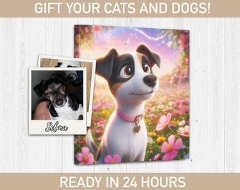 Portraits de chat et de chien personnalisés | Cadeaux personnalisés style dessin animé pour animaux de compagnie - Illustration numérique à partir d'une photo