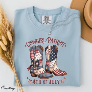 Cowgirl Patriot Shirt: Vintage Faux Patchwork Cowboy Boots 4th of July Tee
