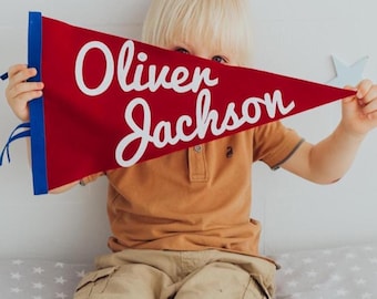Personalized Name Pennant flag, Name banner, Baby Name flag, Boys room decor, Custom pennant, Boys room wall art, Vintage sports nursery