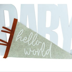 Pennant Hello World, New baby gift, Baby shower gift, Baby announcement, Birth announcement, Nursery decor, First birthday,Felt flag,Newborn