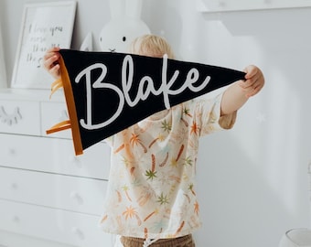 Banderín personalizado, pancarta de fieltro con nombre personalizado para guardería, decoración de habitación infantil, regalo para baby shower, decoración de pared de estilo vintage