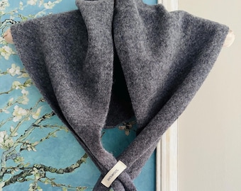 Pure Wool Knit Triangle Scarf | Soft Warm Winter Shawl | 100% Wool Neck Wrap