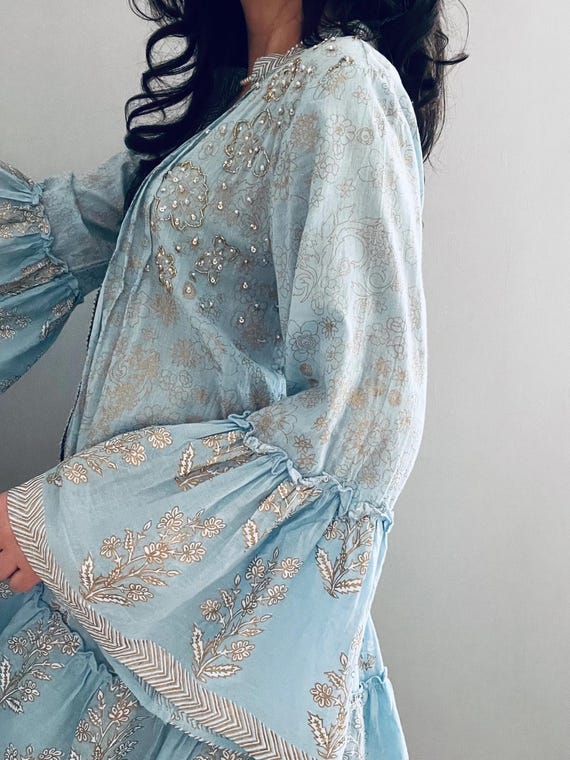light blue holiday dress Cotton Tiered Dress: Bohemian Summer Teen Girls Formal Party Gown