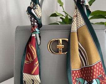 Equestrian Horse Print Scarf | Silk-Feel Neck, Bag, Hair Accessory